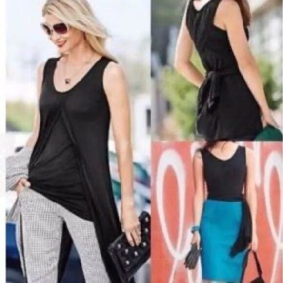 Cabi Beyond Tee Tank Long Stretchy Top Layered 3243 Black Tunic XS - Picture 1 of 3